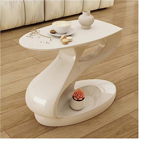 VDCVADKYE Runder Couchtisch， Ovaler Beistelltisch Glasfaserverstärkter Kunststoff 80x40x60cm Weiß und Schwarz(White)