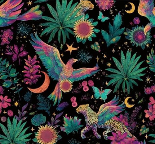 HPNIUB Fantasie Vogel Leopard Regenbogen Tapete Schwarz Mystisch Wandbild