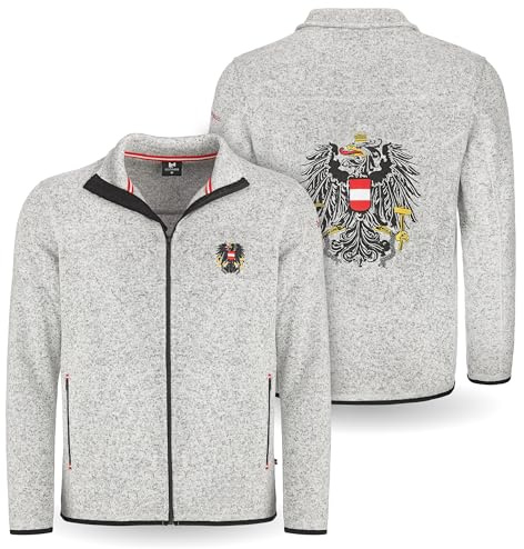 MONTE FUEGO Österreich Jacke Herren Grau mit Reißverschluss, Österreich Adler Stick, Fleecejacke Herren, Jacke Herren div. Größen, Übergangsjacke Herren