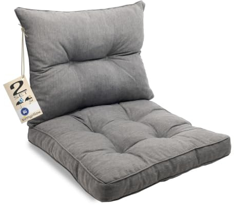 sunnypillow Polster für Gartenmöbel - 2er Set : Sitzkissen 60 x 60 cm + Rückenlehne 60 x 40 cm - Gartenpolster Outdoor, wasserdicht, UV-lichtecht - Polsterauflagen für Rattanmöbel - Kissen Grau