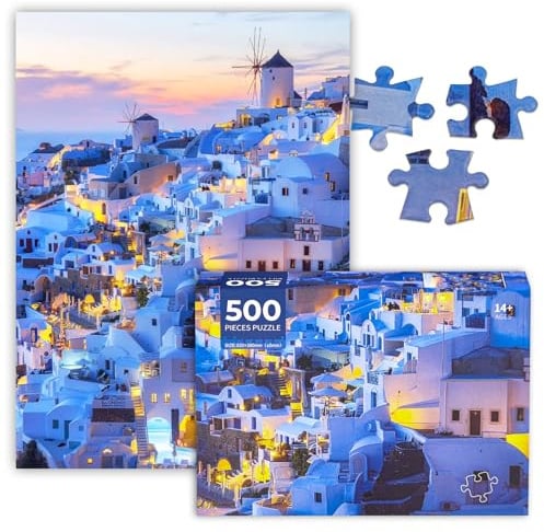 500 Teile Puzzle Erwachsene Santorini 500 Teile Puzzle Stadt 500-Teile Puzzles Landschaft 500-Teile Puzzles Erwachsene Schwierig Lernspiele – Deko-Puzzle für Teenager und Senioren