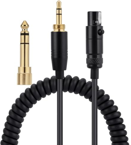 Alphatec 6,35 mm (3,5 mm) a Mini-XLR Cavo audio di ricambio, compatibile con cuffie AKG Q701 K712 K240S e Pioneer HDJ-2000 H118 H128, cavo a spirale, 1,5 metri, Nero