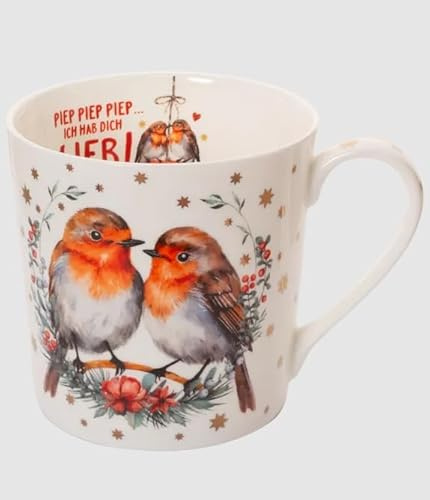Kaffeebecher Rotkehlchenliebe, Kaffeetasse Tassen Teetassen Kaffeepott Henkelbecher, Rotkehlchen, Vögel