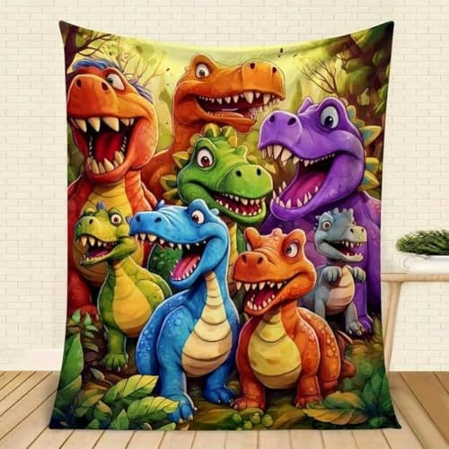 Niedliche Flanelldecke Mit Dinosaurier-Aufdruck, 2026 Neu Kuscheldecke Flauschig, Niedliche Lächelnde Dinosaurier HD-Digitaldruck Kuscheldecke Kinder Dino-saurier für Dino-Liebhaber (70x100cm)