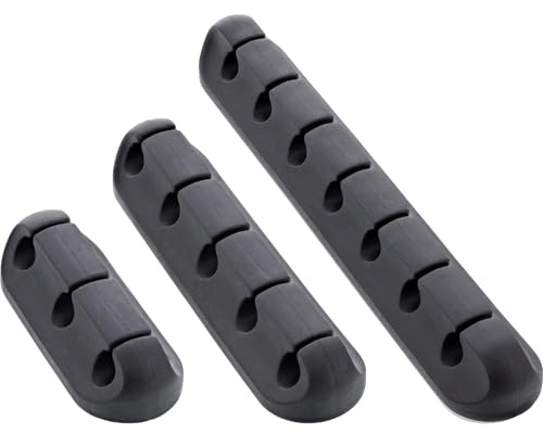 InLine Kabelhalter Set selbstklebend, 3 Größen (3-, 5-, 7-fach) Kabelclips schwarz, Kabelführung für Schreibtisch, Büro, Zuhause, USB Ladekabel, 59971B