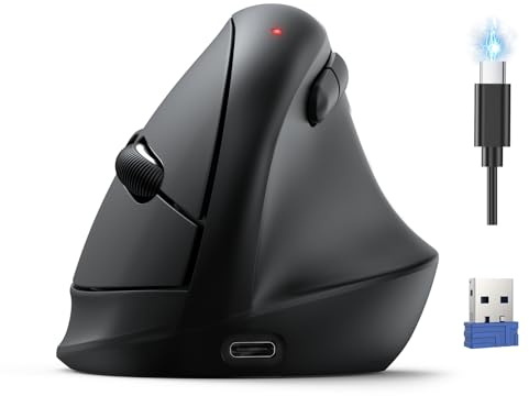 TECKNET Ratón Bluetooth Ergonómico, Ratón Vertical con 3 Modos de Conexión | BT 5.0/3.0+2.4G Ratón Inalámbrico Recargable, 4800DPI Ajustable, Silencioso Mouse para Portátil, Mac y PC