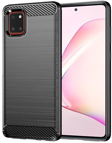 Techsuit für Samsung Galaxy Note 10 Lite Hülle mit Soft Touch, Stoßfest, Kameraschutz, Erhöhte Kanten, Luftkissen Ecken, Anti Fingerabdruck, Flexibel, Staubschutz, Carbon Silicone Series, Schwarz