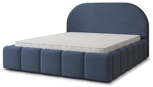 Masseno Polsterbett FLUSSO SR 180x200 cm, Doppelbett, Bettkasten, Stauraum, Lattenrost Und Kopfteil - Blau, SORO 76