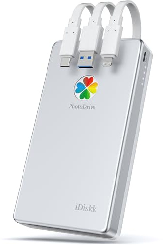 iDiskk Disco rigido esterno Lightning 3 in 1 certificato MFi da 500 GB per iPhone con 3 cavi integrati, hard disk portatile USB-C per dispositivi di tipo C, funziona con i più recenti iPhone/iPad/Mac