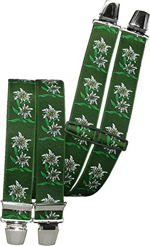 Harrys-Collection Hosenträger mit 4 extra starken Clips Edelweiß 6 Farben!, Farben:grün