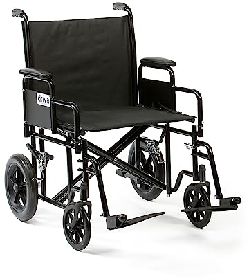 Drive Medical Bariatric Transit Wheelchair – Heavy Duty Folding Adult Transport Chair with 22 Extra Wide Seat (31 Stone Capacity)