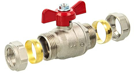 tecuro-Kugelhahn Ø 28 mm mit Klemmringverschraubung für Kupfer- und Edelstahlrohre - Temperaturbereich -10°C bis +150°C, Messing
