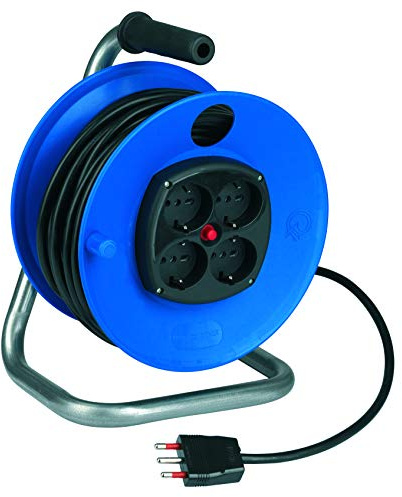 Rosi Cr14504Bn Avvolgicavo con 2 Prese e 2 Schuko 10/16A, Cavo da 3x1.5mm, 50 m, Blu/Nero, 50m