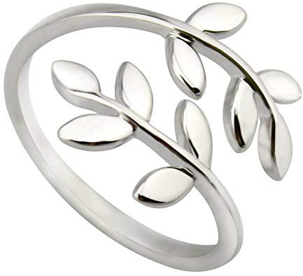 ELBLUVF Stainless-Steel 18k Silver Plated Leaves Leaf Laurel Adjustable Branch Ring Jewellery for Women