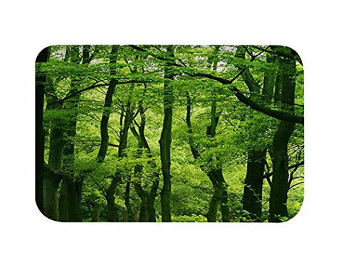 A.Monamour Badematten Badteppiche Badvorleger Natur Landschaft Grüne Bäume Wald Bild Flanell Absorptionsmittel Anti-Rutsch Zen Yoga Meditation Matten Bad Teppiche Fußmatten Boden Teppich