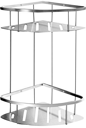 Ambrosya, Panier de Douche Exclusif en Acier Inoxydable, Étagère Baignoire Salle de Bains Bac à Douche Support de Tablette de Coin Murale (Acier Inoxydable (Brossé), 2 étages) BZAAT02 Taille Unique