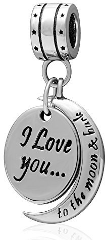Charm-Anhänger I Love You To The Moon Back, 925er-Sterlingsilber, Herz-Charn, Jahrestags-Charm für Pandora-Charm-Armband