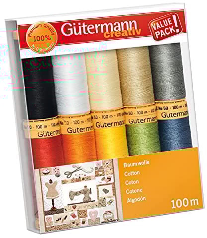 Gütermann creativ Nähfaden-Set mit 10 Spulen Baumwolle 100 m in verschiedenen Farben