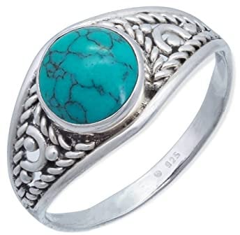 mantraroma Damen Ring Silber mit Stein Türkis Edelstein türkis ausgefallen verspielt