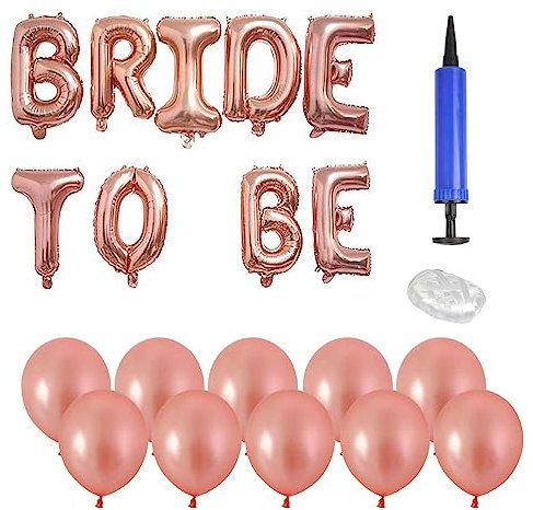 BRIDE TO BE Luftballons Rosa Gold - TIMESETL 13Teilig 16Zoll BRIDE TO BE Ballons Banner, 12Zoll Latex Ballons Rosegold Hochzeitsdeko Luftballons Ballonpumpe Weiß Band für Brautdusche Party Dekoration