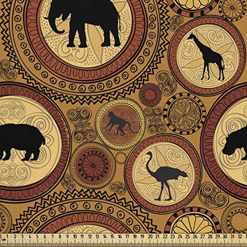 ABAKUHAUS Sambia Gewebe als Meterware, Afrikanische ethnische Tiere, Schön Gewebten Stoff für Polster und Wohnaccessoires, 1M (148x100cm), Zimt Ingwer Schwarz