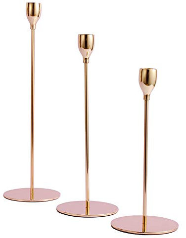 Naturer Einarmig Kerzenhalter Geometrisch Rosegold 3er Set für Stabkerzen Metall,Nordic Kerzenhalter Tischdeko Windlichthalter Kerzenleuchter für Lange Kerzen Hochzeitskerze deko