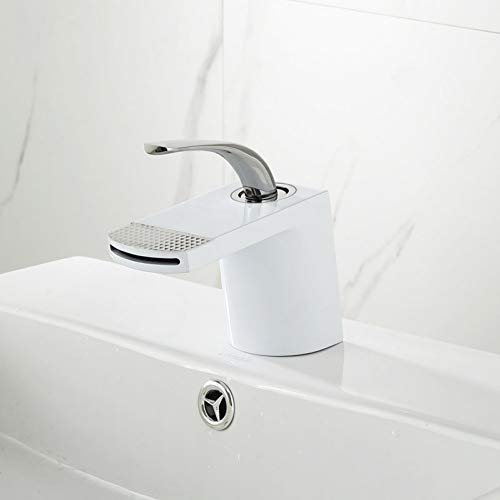 Waschtischarmaturen YHSGY Bad Waschbecken Wasserhahn Hot & Cold Sink Mischbatterie Insgesamt Messing Weiß Backen Wasserfall Wasserhahn Bad Kran Schiff Wasserhahn Torneira