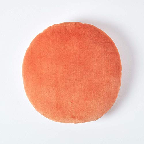 Homescapes Samt rundes Kissen 40 cm in Orange aus 100% Baumwollsamt – ideal als kleines Sitzkissen, Bodenkissen, Sitzerhöhung, Sofakissen oder Auto Sitzkissen mit Kissenfüllung, Terrakotta