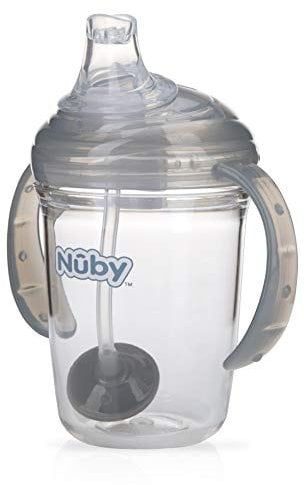 Nuby Twin Handle 360 Grip N' Sip 8oz Tritan Cup with Hygienic Cover, Grey,1 Count (Pack of 1)
