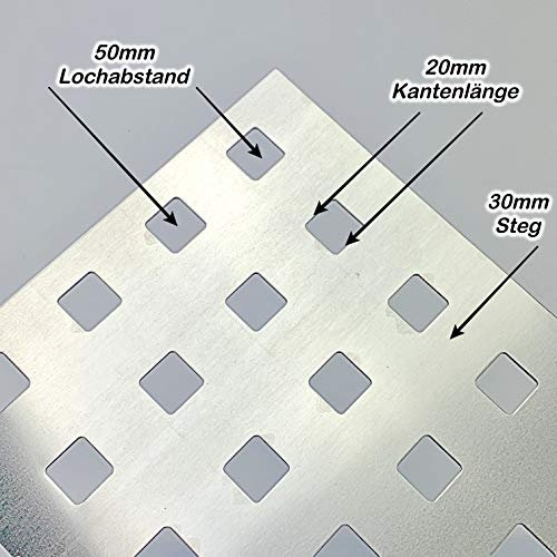 Balkongeländer Füllung Aluminium Lochblech QG20-50 Alu 2 mm dick Balkon Treppen Geländer Füllung Gitter Alublech Zuschnitt nach Maß (1000 mm x 1000 mm)