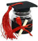 Vetrineinrete® Bomboniere portaconfetti 36 Pezzi per la Laurea Barattolo di Vetro Tappo in Sughero a Forma di Tocco con Pergamena (Nero)