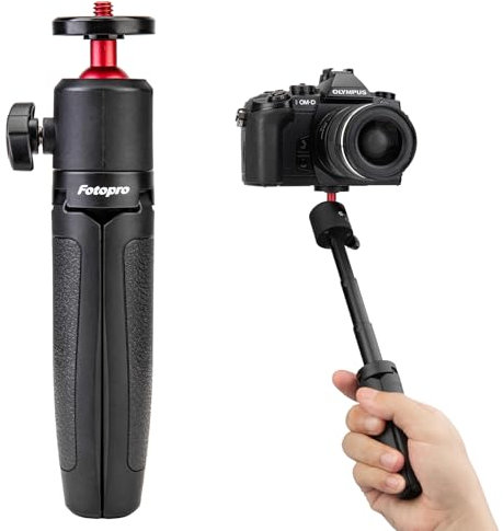 Fotopro Compact Camera Tripod, Mini Tripod 360° Rotating Portable Travel Tripod Handle Selfie Stick for iPhone Webcam DSLR Camera Vlogging