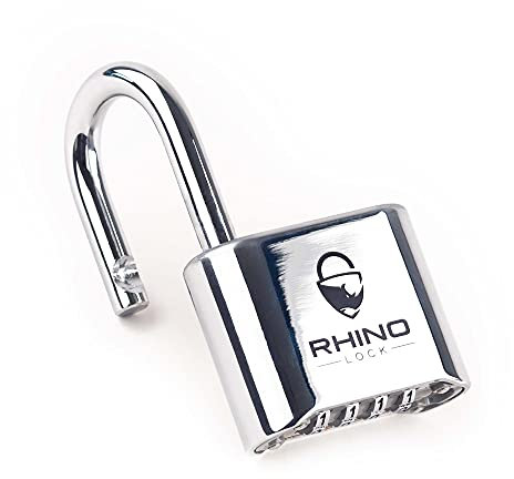 Rhino Lock Secure Lock - Combination Padlock - Chrome 4 Digit Combination Lock for Gym, School & Work Lockers; Suitable for Outdoor Use with Fences, Hasps, Sheds & Toolboxes (UK Brand)