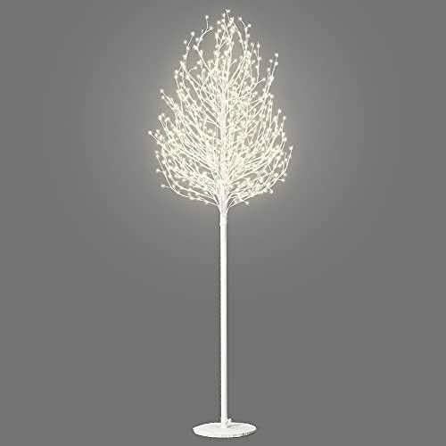 VeryMerry 6FT Micro Dot Birch Christmas Tree with 900 Warm White LED Lights, Auto-Off Timer and 8 Lighting Modes, Suitable for Indoor and Outdoor Use - White