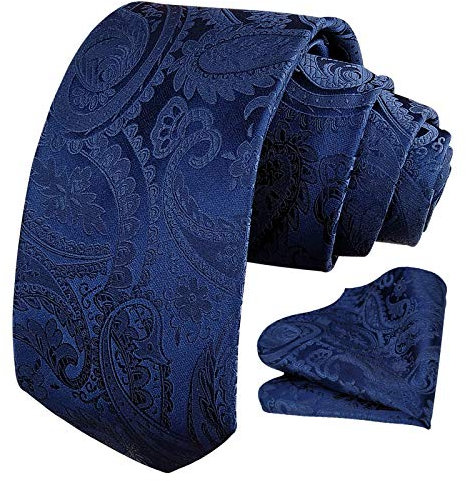 Bon4Extrao Krawatte Blau für Herren, Paisley Krawatte Dunkelblau mit Einstecktuch Set Breite 8,5cm für Hochzeit Party Geschenk, lebendige Farbe Perfekt für jede Gelegenheit