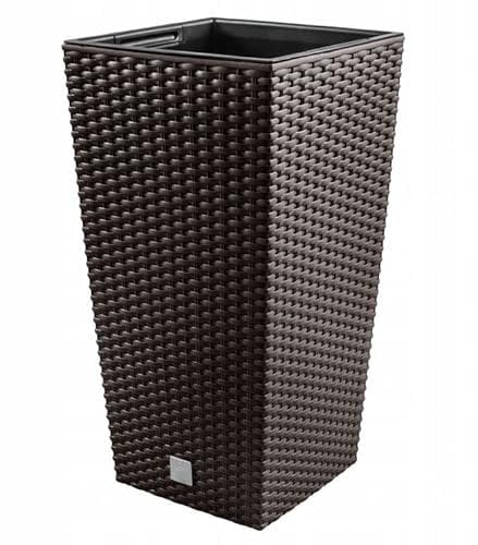 Blumenkübel Pflanztopf Breite 29x29cm Blumentopf Pflanzkübel H 55cm Blumenkasten DRTS Rattan Optik mit Einsatz (Umbra)