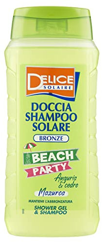 Delice Solaire Duschgel Solar-Shampoo Beach Party Mazurca, Duft Wassermelone & Zeder, hält die Bräunung, dermatologisch getestet - 300 ml