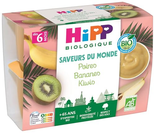 HiPP - Saveurs du Monde - Poires Bananes Kiwis Coupelles - 4x100g