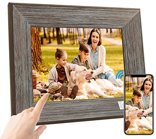 Kodak Digitaler Bilderrahmen, 8 Zoll, WLAN, elektronisch, HD, IPS, Touchscreen, Smart-Bilderrahmen, aus Holz, Cloud mit App, Speicher 16 GB, automatische Rotation, Teilen von Bildern, Musik, Videos