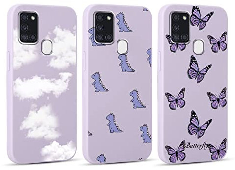 Yoedge 3 Stück Hülle für Samsung Galaxy A21s (4G) 6,5 mit Muster Aesthetic, Weich TPU Ultra Dünnes Soft Slim Silikon Handyhülle Con Motiv, Stoßfeste Case Cover für Samsung A21s (4G), Schmetterling