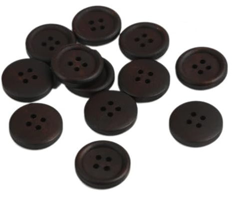 20 edle Holzknöpfe 20mm schwarz-braun dunkelbraun rund Vierlochknöpfe 4 Löcher 4-Loch Jackenknöpfe zum annähen aufnähen nähen Knopf Knöpfe aus Holz Bastelknöpfe