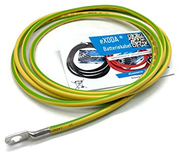 eXODA Erdungskabel 3 m Erdungsleitung 16 mm² grün/gelb Erdungsleiter Kabelschuhe M8 + M10