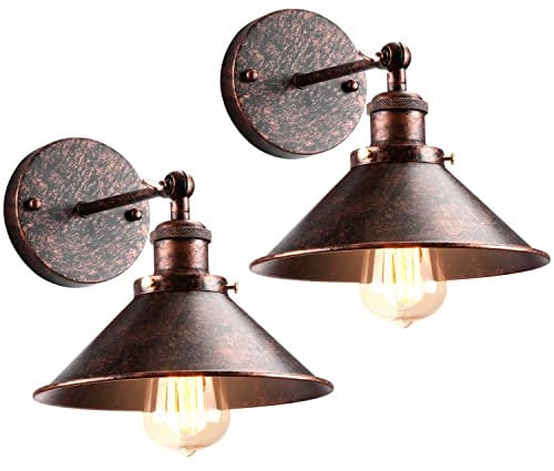 iDEGU 2 Stück Wandleuchte Industrielle Vintage Wandlampe Deckenleuchte Edison-Stil Metall Retro Lampe mit 180° Drehung E27 Fassung Lampe für Wohnzimmer Küche Flur, 22 cm Lampenschirm (Rost)