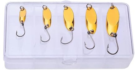 OriGlam 5 pièces appât de pêche cuillère de pêche, Truite appât Perchaude appât cuillère en métal Dur appât Truite Saumon Perchaude (Or)
