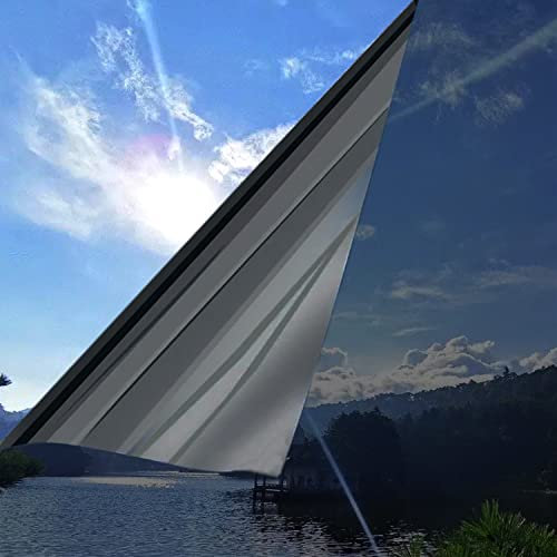 Sonnenschutzfolie Fenster, 60 x 200 cm Spiegelfolie Selbstklebend, 99% UV-Schutz Sonnenschutzfolie, Fenster Sichtschutz Folie Für Zuhause Badzimmer oder Büro Wohnzimmer, Grau