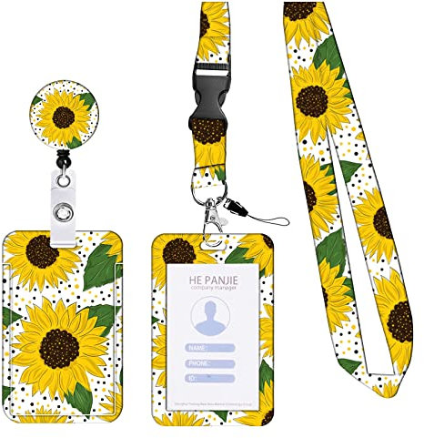 KHDULQ Lanyard Mit Kartenhülle, Kartenhülle Mit Band Id Card Holder Karten Schutzhülle Card Wallet (sunflower pattern) für Handy-Lanyards, Ausweise, Büro- Und Schulbedarf