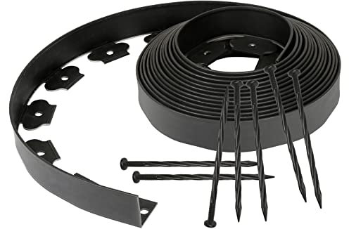 Daromigo Flexible Rasenkante Kunststoff mit 30 Erdanker zur Verankerung, Flexible Beeteinfassung Wurzelsperre rund Beetumrandung Länge 10m Höhe 5cm schwarz
