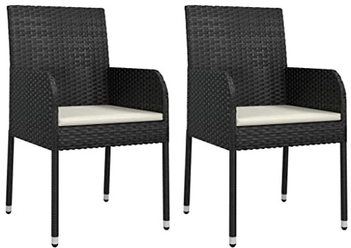 vidaXL 2X Gartenstuhl mit Kissen Gartenstühle Terrassenstuhl Balkonstuhl Essstuhl Stuhl Stühle Rattanstuhl Set Gartenmöbel Garten Poly Rattan Schwarz