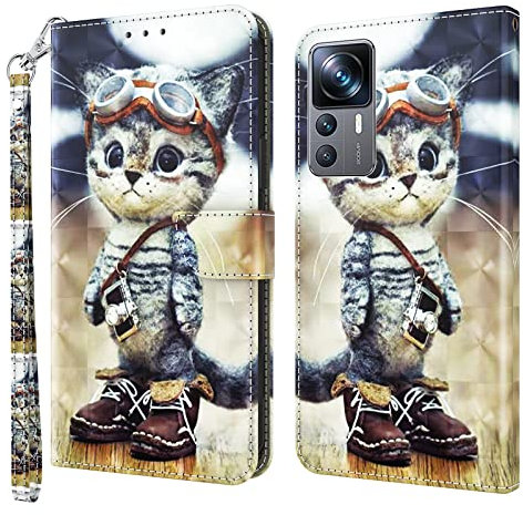 BOLELAW Hülle für Xiaomi 12T / Xiaomi 12T Pro Handyhülle, Kartensteckplatz Magnetverschluss Flip PU Leder Bemalte Muster Schutzhülle für Xiaomi 12T Pro, Verschmitzte Katze