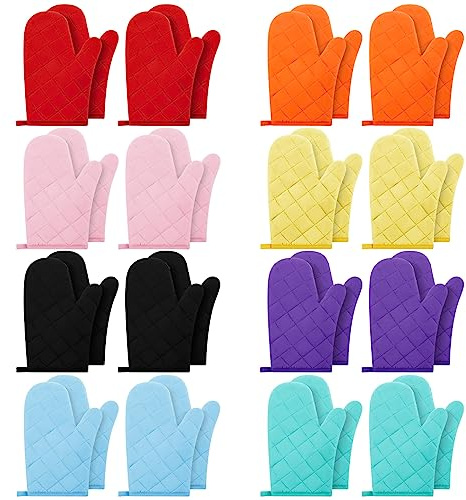 Dandat 16 Pairs Oven Mitts Quilted Cotton Heat Resistant Gloves 11 in